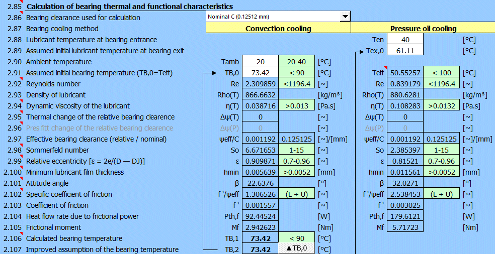 Hydrodynamic plain journal bearings - calculation