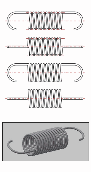 Helical Tension Cylindrical Ssprings - 2D and 3D model