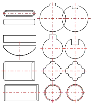 Wellenverbindung durch Feder, Kerbverzahnung - 2D Zaichnung