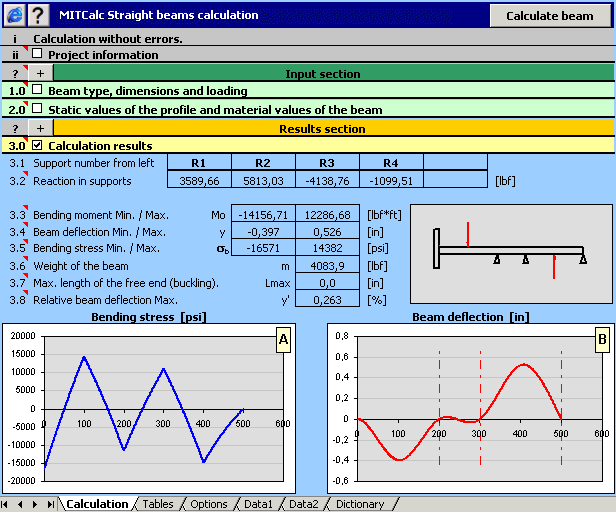 Click to view MITCalc Straight beams calculation 1.21 screenshot