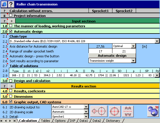 Click to view MITCalc Roller Chains Calculation 1.21 screenshot