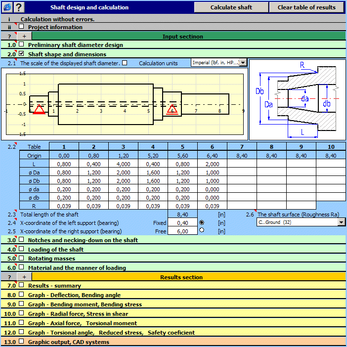 Screenshot for MITCalc Shafts Calculation 1.24