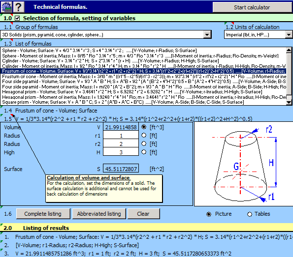 Click to view MITCalc - Technical Formulas 1.19 screenshot
