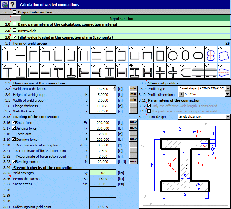 Screenshot for MITCalc Welded connections 1.15