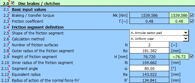 Disc brake - calculation