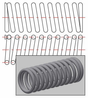 Helical Compression Cylindrical Springs - 2D and 3D model